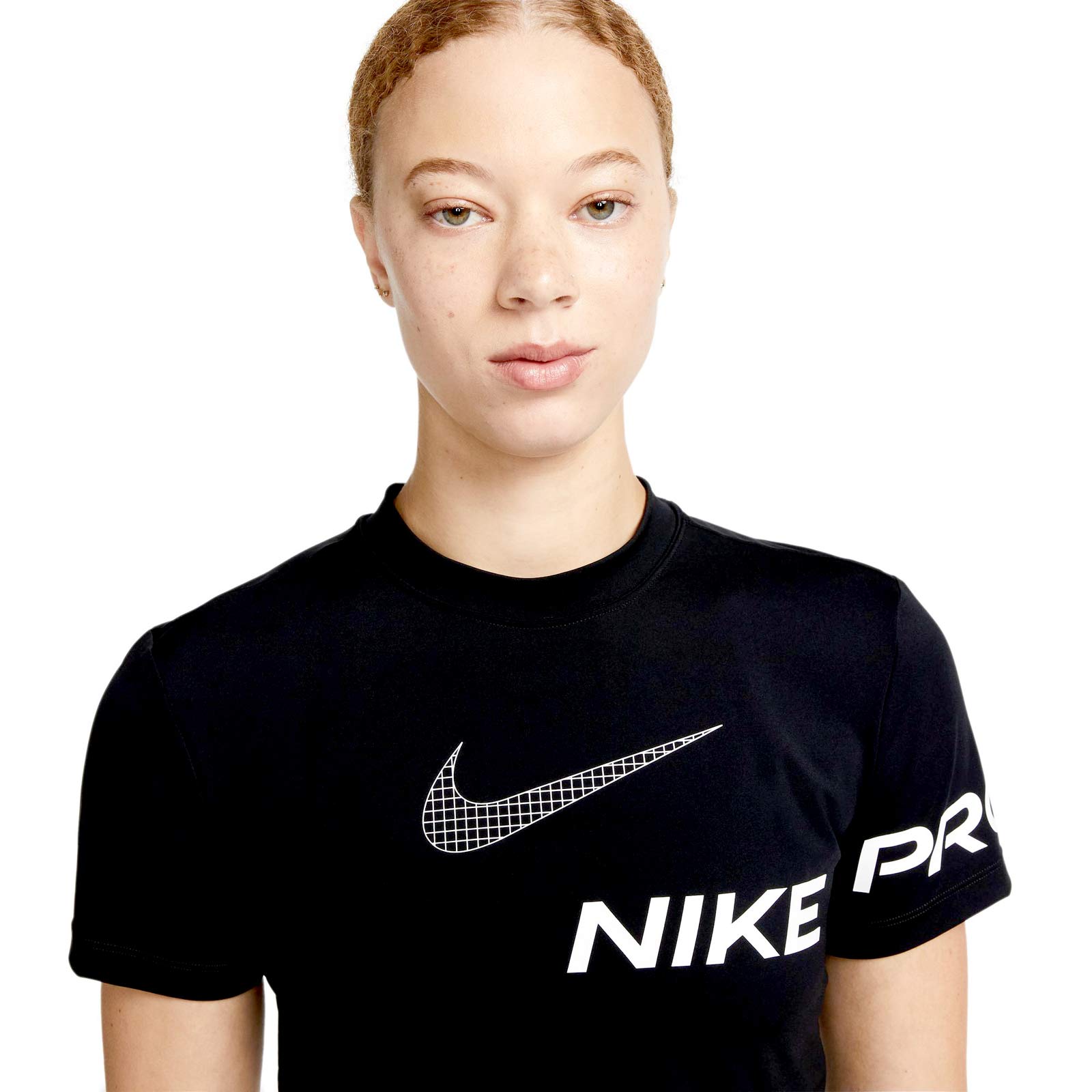 NIKE PRO DRI-FIT WOMENS SHORT-SLEEVE CROPPED GRAPHIC TRAINING TOP