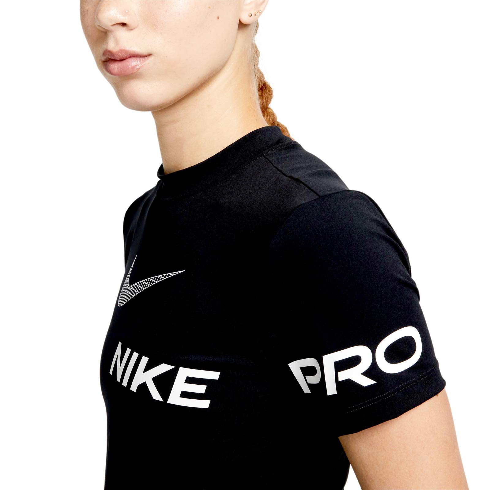 NIKE PRO DRI-FIT WOMENS SHORT-SLEEVE CROPPED GRAPHIC TRAINING TOP